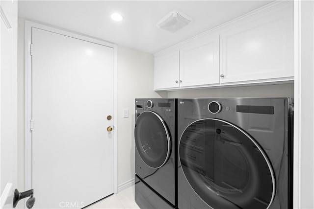 6 Baristo Unit 39, Irvine, CA 92612 - laundry area with washing machine and dryer, cabinet space, light tile patterned flooring, recessed lighting, and baseboards