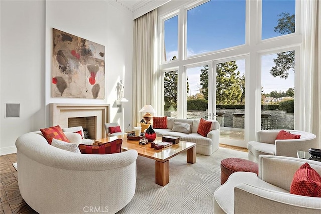 sunroom with a fireplace