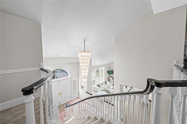 4 Huntington Ct, Newport Beach, CA 92660 - staircase with a chandelier and baseboards