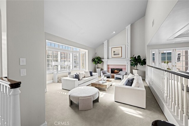 4 Huntington Ct, Newport Beach, CA 92660 - carpeted living room with high vaulted ceiling and a glass covered fireplace