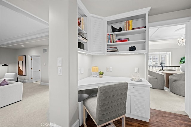 4 Huntington Ct, Newport Beach, CA 92660 - office area with carpet flooring, recessed lighting, wood finished floors, and a chandelier