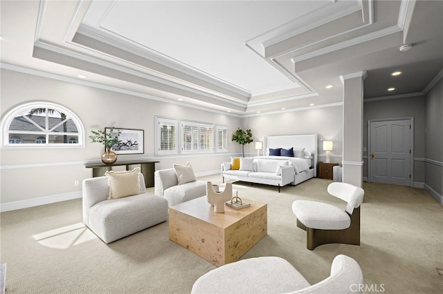 4 Huntington Ct, Newport Beach, CA 92660 - bedroom with a raised ceiling, carpet, crown molding, and recessed lighting