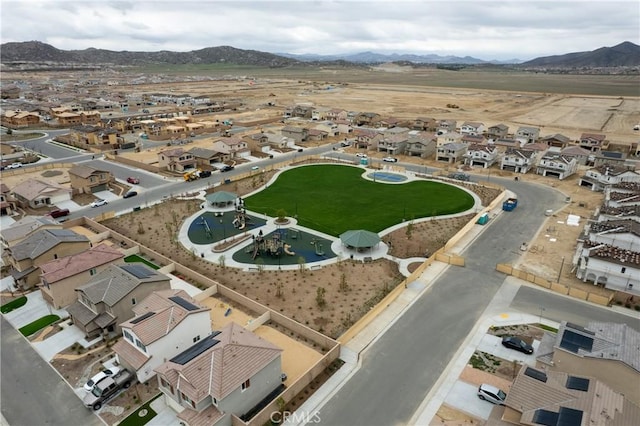 birds eye view of property featuring a residential view and a mountain view