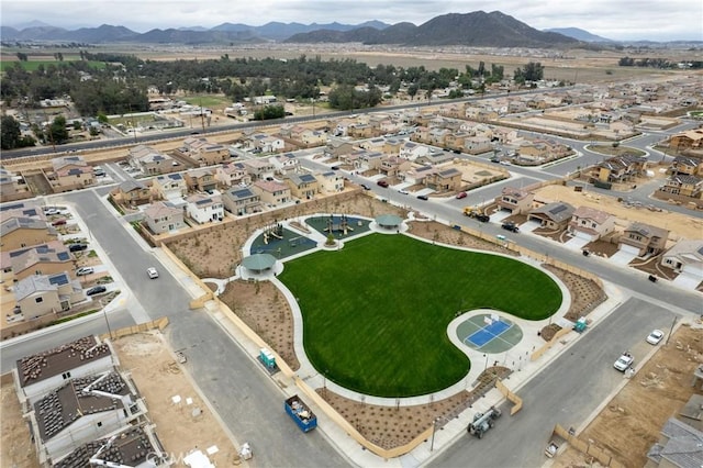 drone / aerial view featuring a mountain view