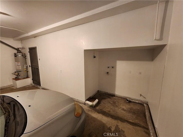 interior space with washer / dryer and secured water heater