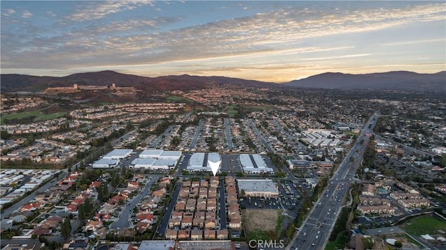 drone / aerial view featuring a mountain view