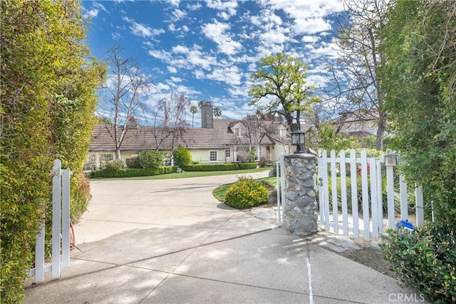 exterior space featuring concrete driveway, a gated entry, and a gate