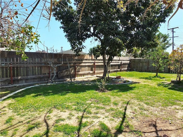 view of yard with a fenced backyard