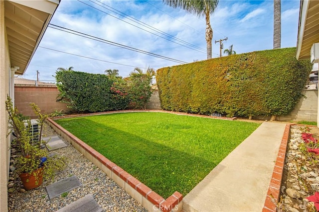 view of yard with a fenced backyard