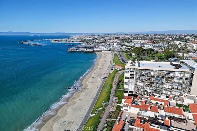 aerial view featuring a beach view and a water view