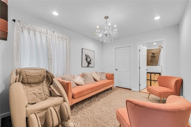 living area featuring a notable chandelier and recessed lighting