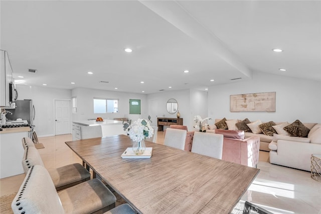 dining room featuring recessed lighting, visible vents, and light tile patterned floors