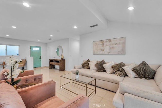 living room with recessed lighting and visible vents