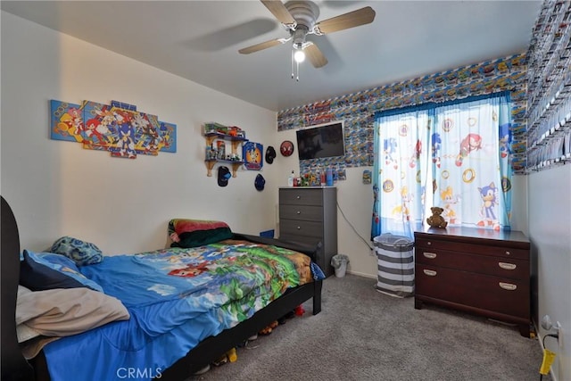 bedroom with carpet flooring and ceiling fan