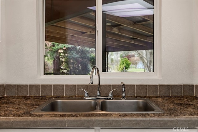 details featuring a sink and dark countertops
