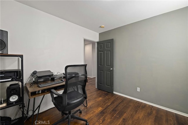 office with baseboards and wood finished floors