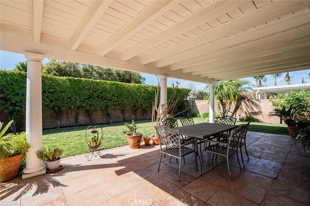 view of patio / terrace with a fenced backyard and outdoor dining area