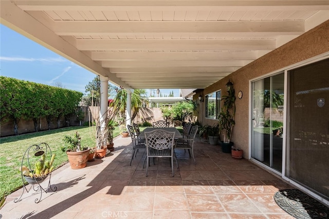 view of patio featuring outdoor dining space and a fenced backyard