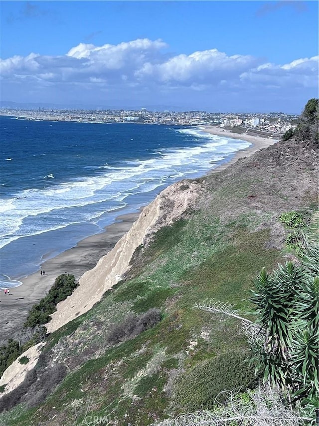 view of water feature with a view of the beach