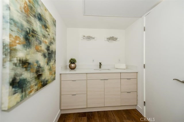 bathroom featuring vanity and wood finished floors