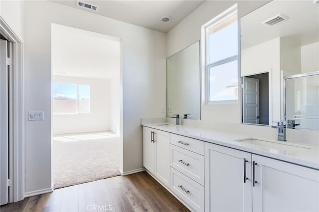 bathroom featuring double vanity, visible vents, and a sink