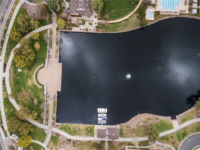 aerial view with a water view