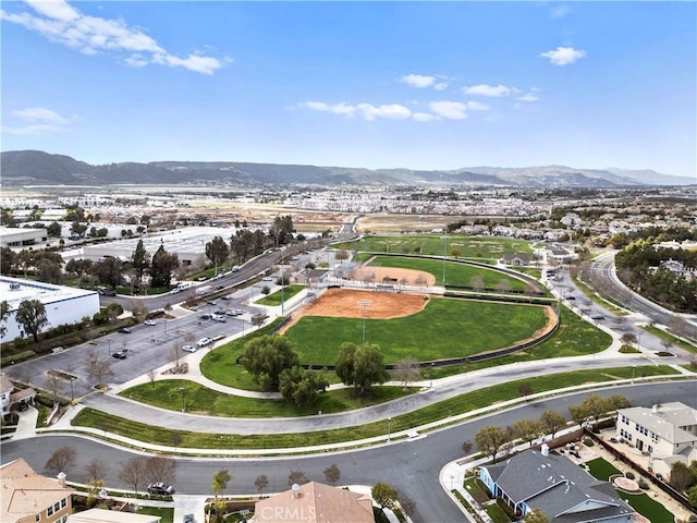 drone / aerial view featuring a mountain view