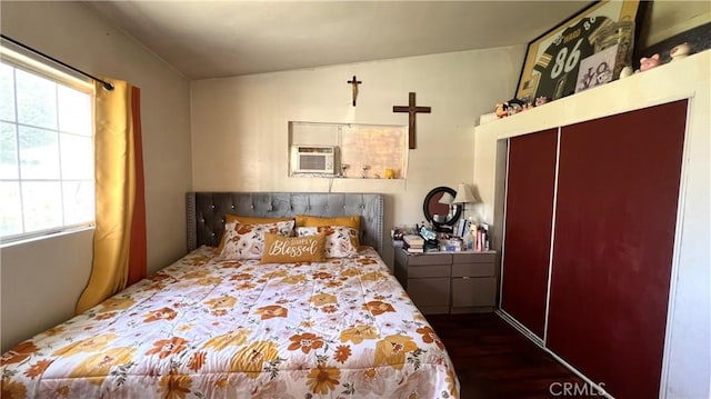 bedroom featuring lofted ceiling