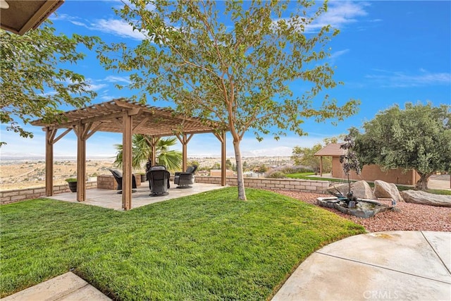 view of yard featuring a patio and a pergola