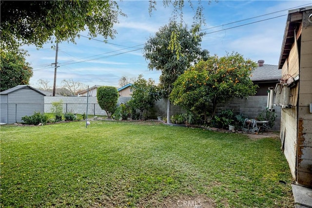 view of yard with a fenced backyard