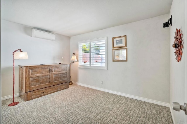 bedroom with carpet, baseboards, and a wall mounted AC