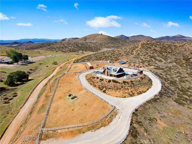 birds eye view of property featuring a mountain view