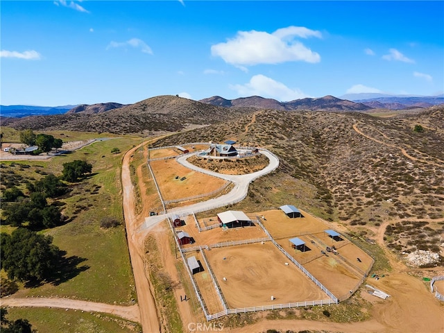 birds eye view of property featuring a mountain view