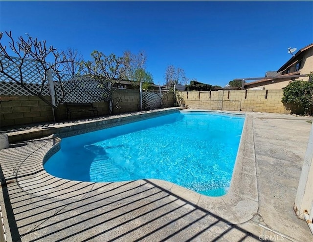 view of swimming pool with a fenced backyard and a fenced in pool