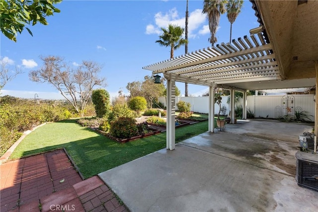 view of patio with a fenced backyard and a pergola