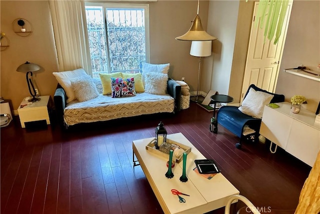 living area with dark wood-style floors