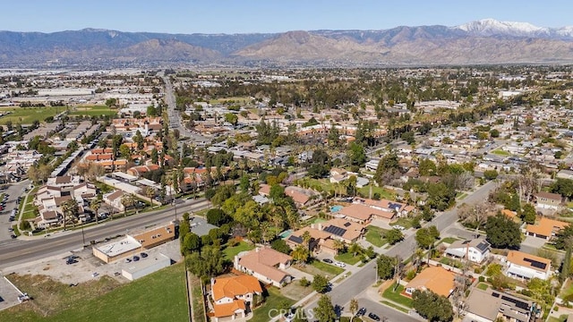 bird's eye view featuring a residential view and a mountain view