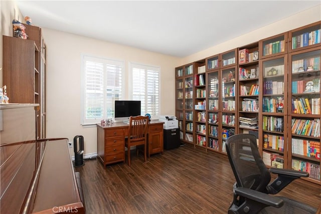 home office featuring dark wood-style floors