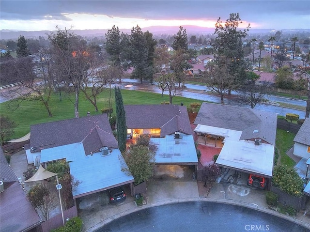 view of aerial view at dusk