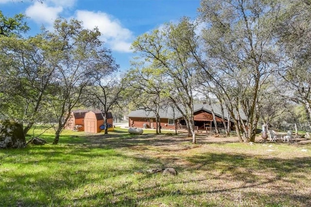 view of yard featuring a storage unit and an outdoor structure