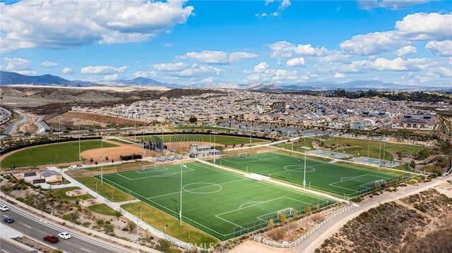 drone / aerial view featuring a mountain view