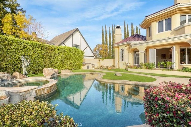 22537 N Summit Ridge Cir, Chatsworth, CA 91311 - view of swimming pool with a pool with connected hot tub