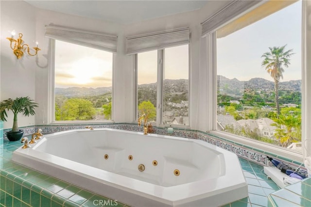 22537 N Summit Ridge Cir, Chatsworth, CA 91311 - bathroom with a mountain view, plenty of natural light, and a tub with jets