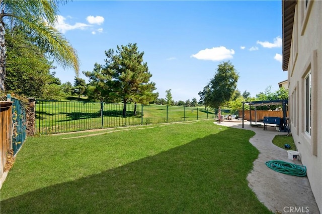 view of yard featuring a patio and a fenced backyard