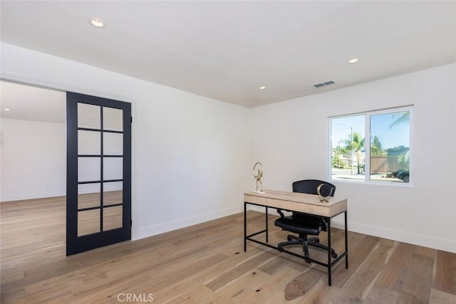 37211 Jerome Ln, Murrieta, CA 92562 - office area featuring light wood-style flooring, baseboards, and recessed lighting
