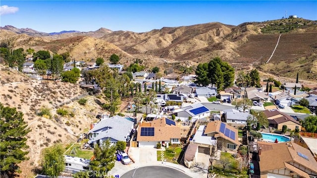 bird's eye view featuring a residential view and a mountain view