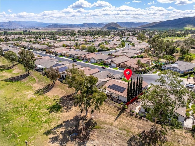 bird's eye view featuring a residential view and a mountain view