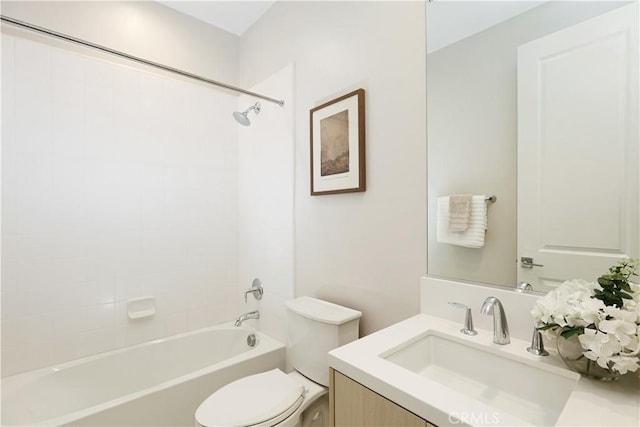 full bathroom with vanity, bathing tub / shower combination, and toilet