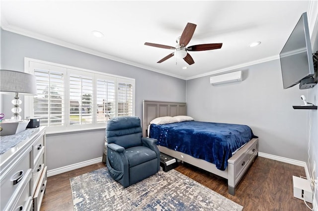 bedroom featuring baseboards, ornamental molding, and wood finished floors