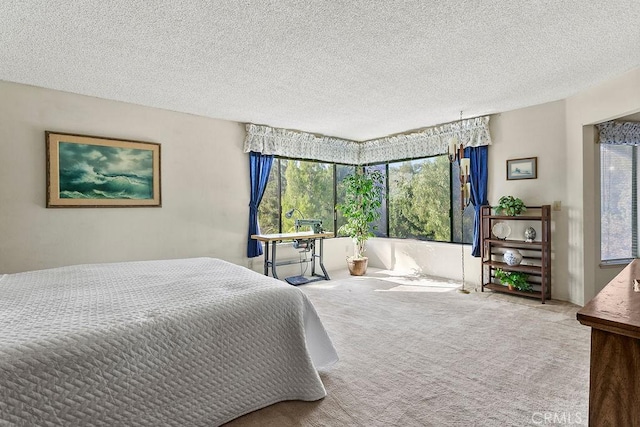 bedroom with a textured ceiling and carpet floors